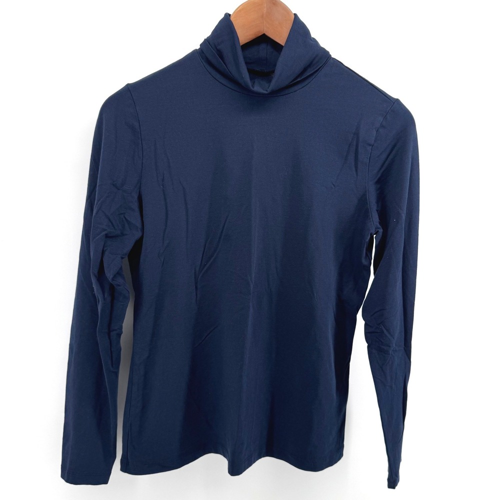 Lands' End Turtleneck Top Women Size S 6-8 Navy Blue Long Sleeve Classic Layer